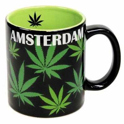 Typisch Hollands Amsterdam mug with cannabis leaf in gift box