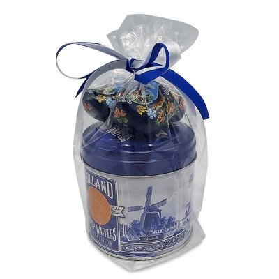 Stroopwafels (Typisch Hollands) Stroopwafels in Gift Tin with Clogs - Blue