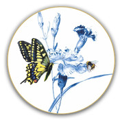 Heinen Delftware Wandplatte Schmetterling und Biene auf Nelkenzweig 15,5 cm