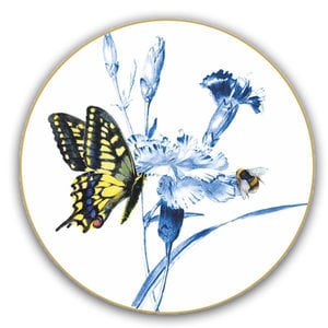 Heinen Delftware Wandbordje vlinder en bij op anjertak 15.5 cm