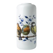 Heinen Delfts blauw Stijlvolle Cilinder vaas Bosvogels 30 cm