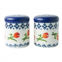 Heinen Delfts blauw Salz- und Pfefferstreuer-Set, orangefarbene Tulpe, Porzellan