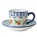 Heinen Delfts blauw Tasse und Untertasse orange Tulpe - Porzellan