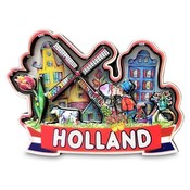 Typisch Hollands Magneet Holland  -Kuspaar - Molen en Huisjes