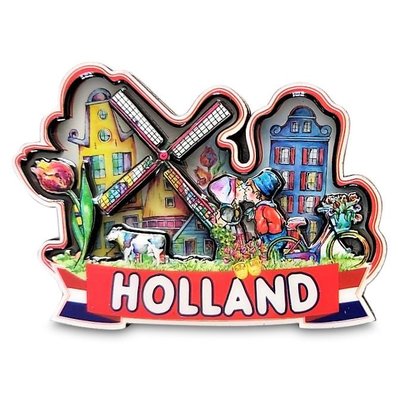 Typisch Hollands Magneet Holland  -Kuspaar - Molen en Huisjes