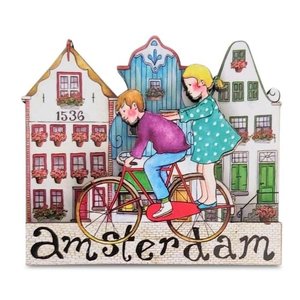 Typisch Hollands Magnet Canal houses - Children on bicycle