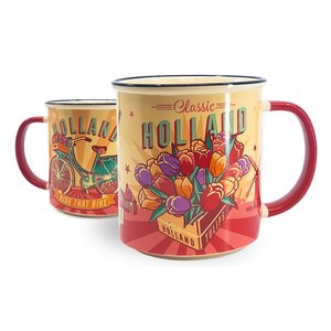 Typisch Hollands Großer Becher in Geschenkbox – Vintage-Motiv: Tulpen und Fahrrad aus Holland