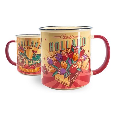 Matix Großer Becher in Geschenkbox – Vintage-Motiv: Tulpen und Fahrrad aus Holland