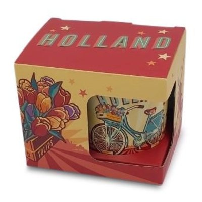 Typisch Hollands Große Tasse in Geschenkbox - Vintage Holland Tulpen und Fahrrad