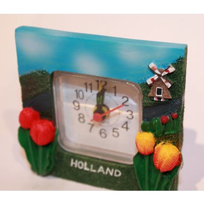 Typisch Hollands Tisch-Buro-Uhr Holland - Windmühle und Tulpen
