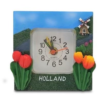 Typisch Hollands Tafel-Buro-klokje Holland - Molen en Tulpen