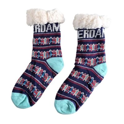 Holland sokken Fleece Comfortsokken - Gevelhuisjes - Blauw