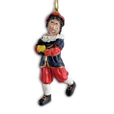 Typisch Hollands Rußabwischen Piet mit Geschenk in der Hand