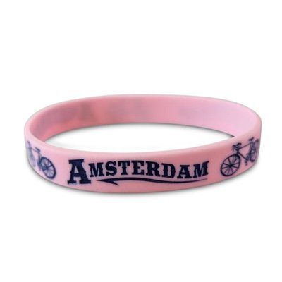 Typisch Hollands Rubber Bracelet - Pink - Amsterdam - Bicycle