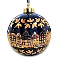 Heinen Delftware Christmas bauble deep cobalt-blue with gold decorated Christmas bauble - gable houses