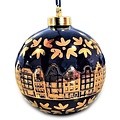 Heinen Delftware Weihnachtskugel tief kobaltblau mit goldverzierter Weihnachtskugel - Giebelhäuser