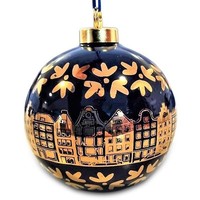 Heinen Delftware Weihnachtskugel tief kobaltblau mit goldverzierter Weihnachtskugel - Giebelhäuser