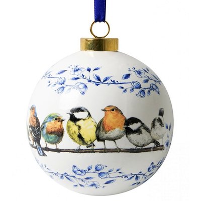 Heinen Delftware Large white Christmas ball - 8 cm with Forest birds