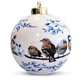 Heinen Delftware Grote witte kerstbal - 8 cm met Bosvogeltjes