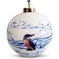 Heinen Delfts blauw Grote witte kerstbal - 8 cm met IJsvogel