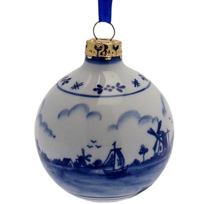 Heinen Delftware Delft blue Christmas bauble - Dutch windmill landscape