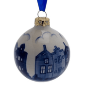 Heinen Delfts blauw Delft blue Christmas bauble -Facade houses