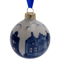 Heinen Delfts blauw Delft blue Christmas bauble -Facade houses