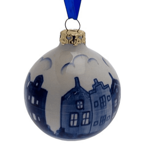 Heinen Delfts blauw Delft blue Christmas bauble -Facade houses