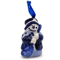 Heinen Delfts blauw Christmas tree pendant -Snowman on ribbon