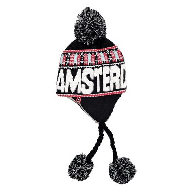 TTD Gifts Flap-muts Amsterdam -  Zwart - Wit (rood , wit en zwarte  huisjes)