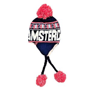 TTD Gifts Flap-muts Amsterdam -  Blauw - Wit (rood , blauw en zwarte  huisjes)