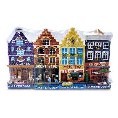 Typisch Hollands Amsterdam Gevelhuisjes - Set van 4 magneten.