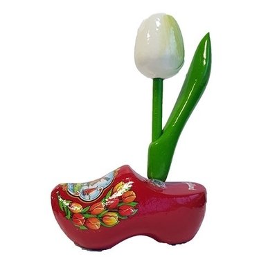 Typisch Hollands Souvenir Clog - Rot mit weißer Tulpe. 8cm