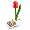 Typisch Hollands Souvenirklompje - Wit met oranje tulp. 8 cm