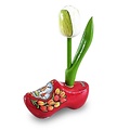 Typisch Hollands Souvenir-Clog – Rot mit weißer Tulpe. 8 cm