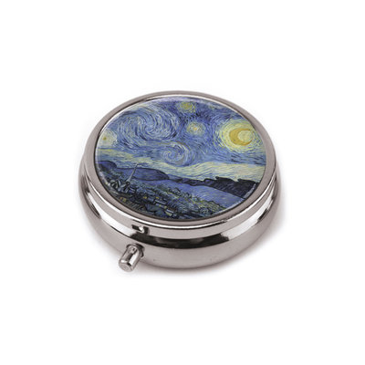 Typisch Hollands Pillendose, silberfarben, Sternennacht, Vincent van Gogh