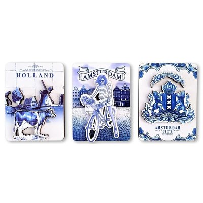 Typisch Hollands Set mit 3 Magneten - Delfter Blau Holland-Amsterdam