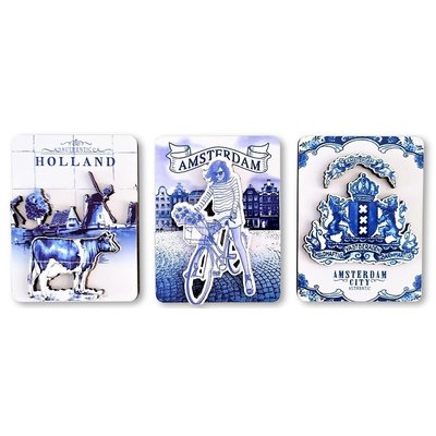 Typisch Hollands Set of 3 magnets - Delft blue Holland-Amsterdam