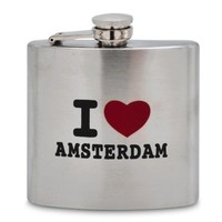 Typisch Hollands Zakfles - Aluminium - I love Amsterdam