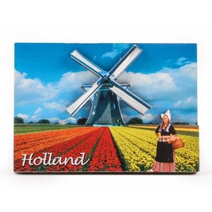 Typisch Hollands Magneet  Holland - Tulpen en Molenlandschap