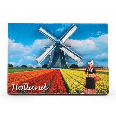 Typisch Hollands Magneet  Holland - Tulpen en Molenlandschap