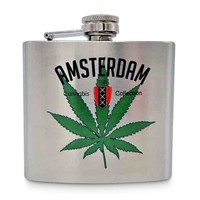 Typisch Hollands Zakfles - Aluminum - Amsterdam - Weed Leaf