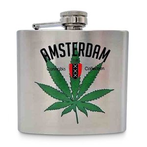 TTD Gifts Hip flask - Aluminum - Amsterdam - Cannabis leaf