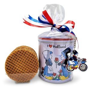 www.typisch-hollands-geschenkpakket.nl Stroopwafels in original holländisch dekorierter Dose – mit Schlüsselring