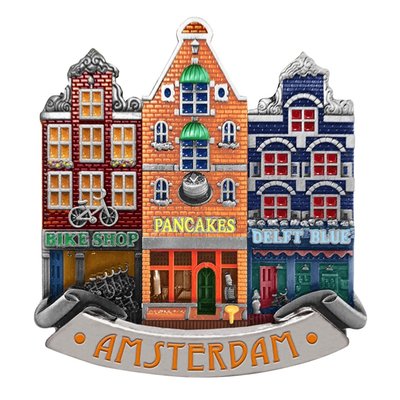 Typisch Hollands Magneet 3 huisjes bike shop-pancakes-delftblueshop Amsterdam
