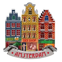 Typisch Hollands Magneet 3 huisjes beer-sexshop-coffeeshop Amsterdam