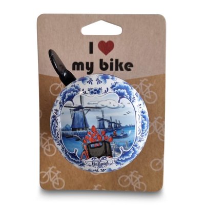 TTD Gifts Fahrradklingel Holland Blau Fahrrad und Windmühlen 60mm
