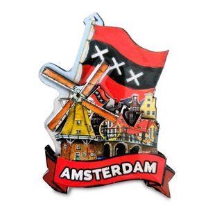 Typisch Hollands Magnet Amsterdam - Fassadenhäuser - Windmühle - Fahrrad