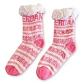 TTD Gifts Fleece Comfortsokken - Gevelhuisjes - Wit-Roze