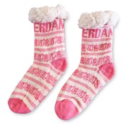 TTD Gifts Fleece Comfortsokken - Gevelhuisjes - Wit-Roze